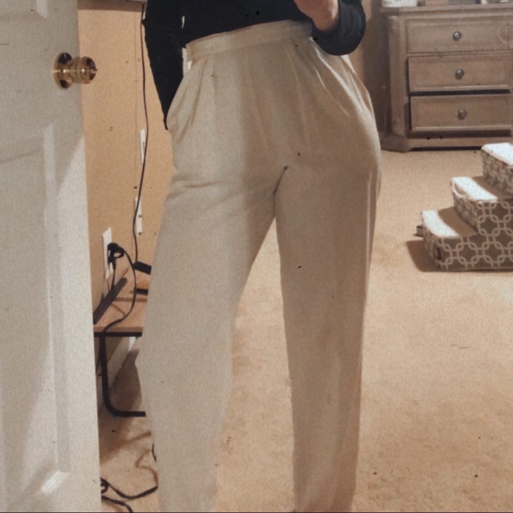 Vintage Ivory High Waist Pleated Trousers